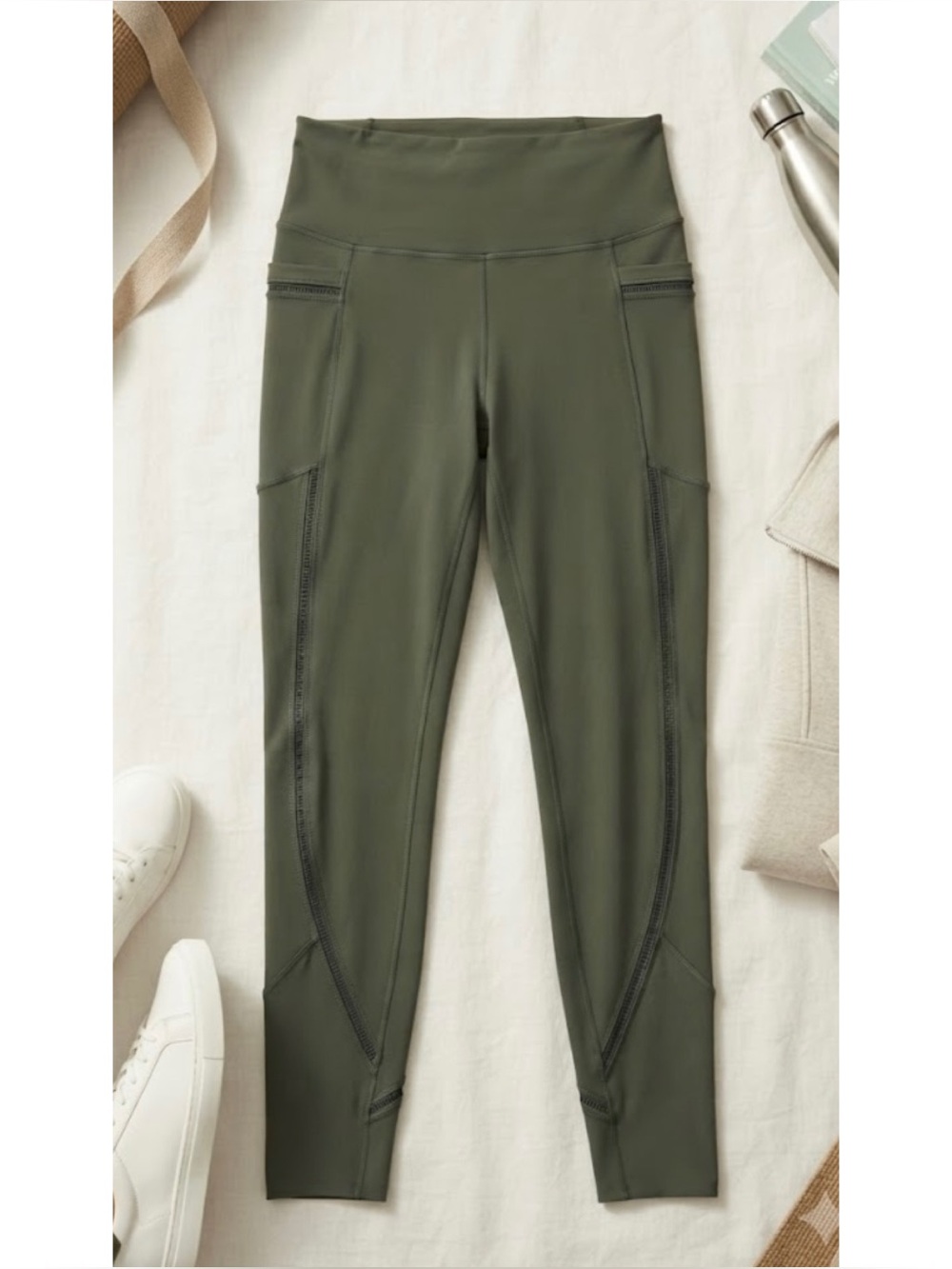 Victoria Sport Knockout Leggings Olive Side Pockets Ladder Stitching *No Size*